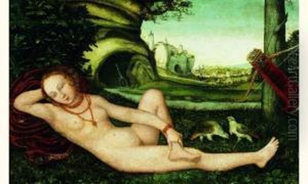 Diane Chasseresse Allongee Sur Fond De Paysage Oil Painting by Lucas The Younger Cranach