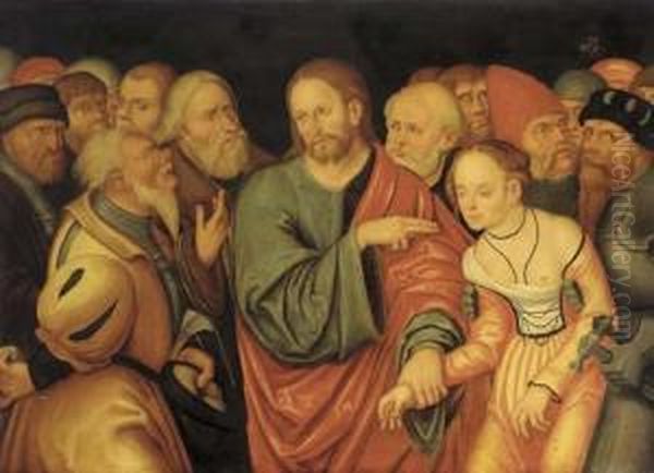 Christ And The Adulteress Oil Painting by Lucas The Younger Cranach