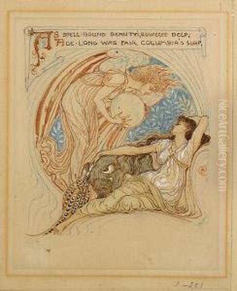 'as Spell-bound Beauty's, Bowered Deep,age-long Was Fair Columbia's Sleep' Oil Painting by Walter Crane