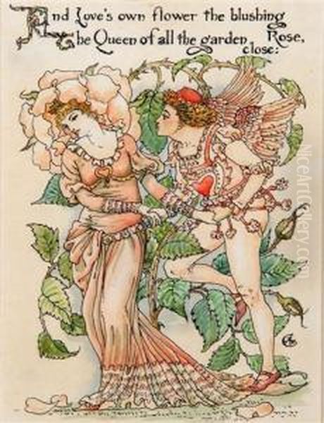 'and Loves Own Flower The Blushing Rose Oil Painting by Walter Crane