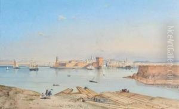 L'entree Du Port De Marseille. Oil Painting by Louis Amable Crapelet