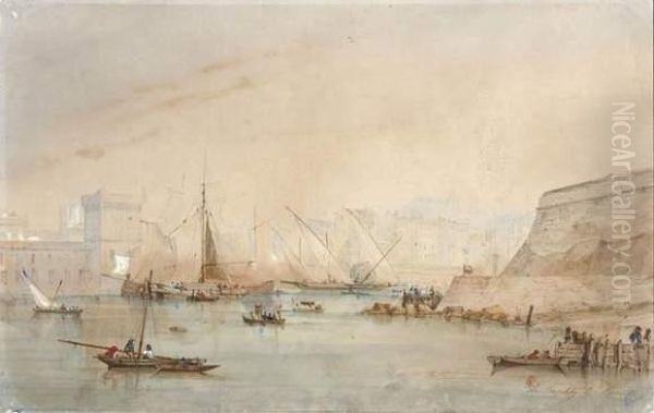 L'entree Du Port De Marseille Oil Painting by Louis Amable Crapelet