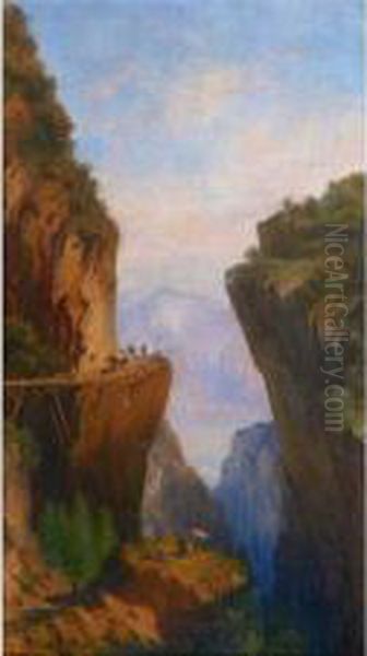 Muletiers Dans Les Gorges Du Verdon. Oil Painting by Louis Amable Crapelet