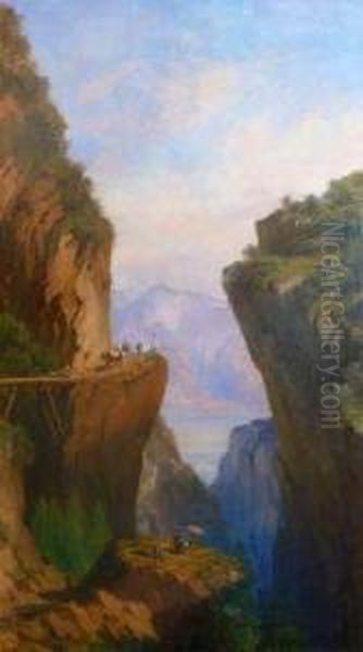 Muletiers Dans Les Gorges Du Verdon Oil Painting by Louis Amable Crapelet