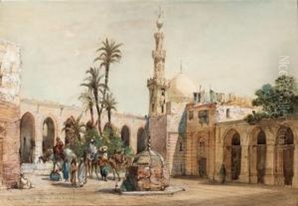 La Mosquee Du Sultan Barckouk Au Caire. Oil Painting by Louis Amable Crapelet