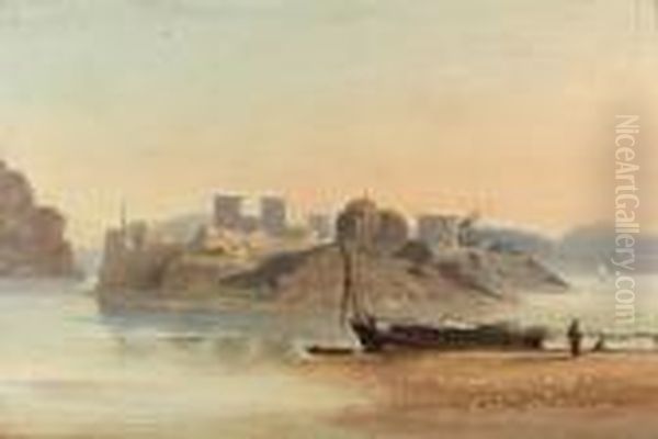 Partie Am Nil Mit Den Philae-tempeln. Oil Painting by Louis Amable Crapelet