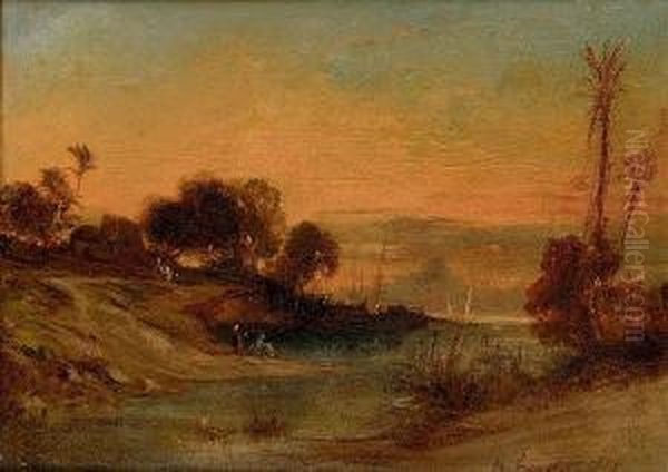 Le Nil Au Coucher Du Soleil by Louis Amable Crapelet