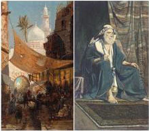 Oriental Bazaar Oil Painting by Louis Amable Crapelet