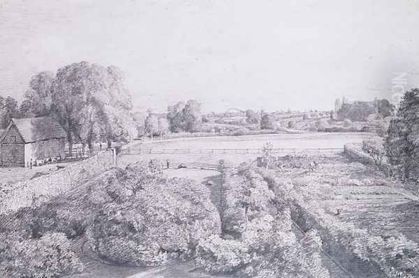 View of East Bergholt over the kitchen garden of Golding, Constable's house Oil Painting by John Constable