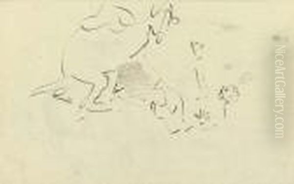 The Boxing Kangaroo (
Recto
) And A Subsidiary Sketch (
Verso Oil Painting by Joseph Ii Crawhall