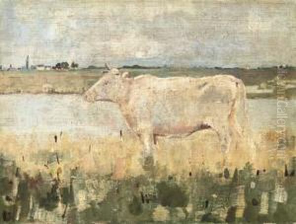 A Lincolnshire Pasture Oil Painting by Joseph Ii Crawhall