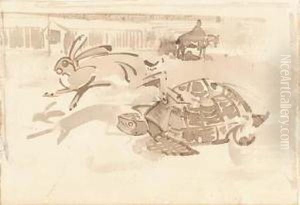 Tortoise And Hare Oil Painting by Joseph Ii Crawhall