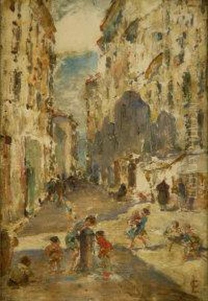 A Street In Ajacceo Oil Painting by Lionel Townsend Crawshaw