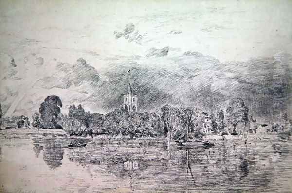 Fulham church from across the River, 1818 Oil Painting by John Constable