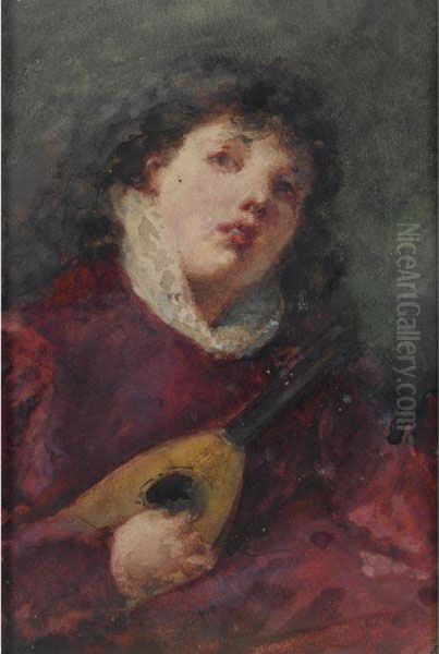 Suonatore Di Mandolino Oil Painting by Tranquillo Cremona