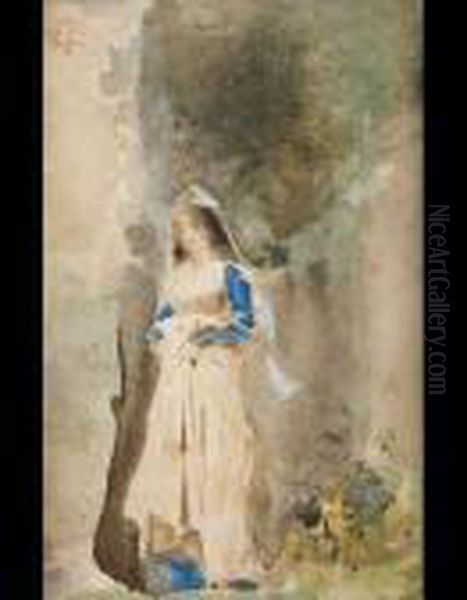 Figura Femminile In Giardino Oil Painting by Tranquillo Cremona