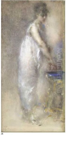 Il Mattino. Donna Che Si Lava Oil Painting by Tranquillo Cremona