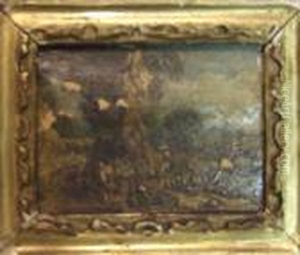 Paysage De Rochers Anime De Personnages Oil Painting by Louis-Philippe Crepin