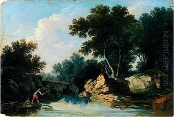 Pecheur Au Bord D'une Riviere Oil Painting by Louis-Philippe Crepin