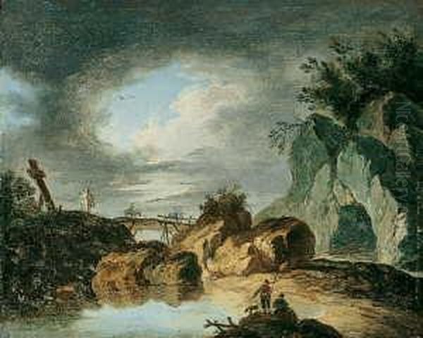 Zwei Gebirgige Flusslandschaften. Oil Painting by Louis-Philippe Crepin