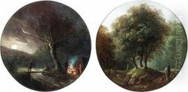 Wooded Landscape With A Figures On A Track Oil Painting by Louis-Philippe Crepin