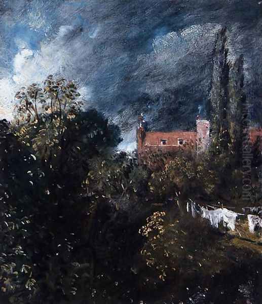 View in a garden with a red house beyond Oil Painting by John Constable