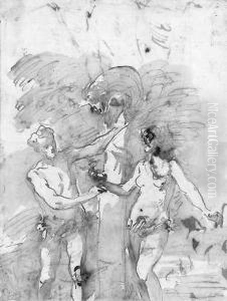 The Temptation Of Adam And Eve 
(recto); The Same, And A Sketch Ofthe Assumption Of Christ (verso) Oil Painting by Daniele Crespi