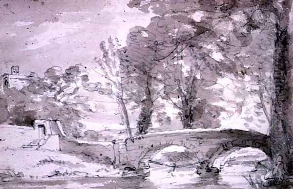 Bridge with Trees and Buildings, at Haddon Oil Painting by John Constable