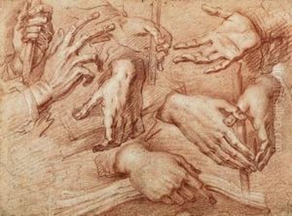 Eight Studies Of Hands, One 
Holding A Stick, Another A Cross Orbook (recto); Study Of Saint Francis 
Adoring The Cross(verso) Oil Painting by Giovanni Battista Crespi Il Cerano