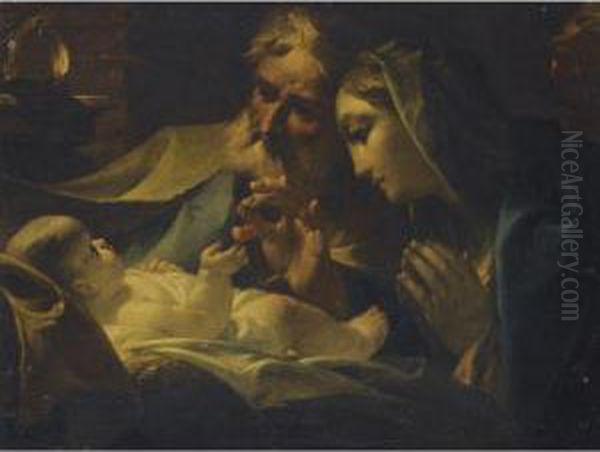 Mary And Joseph Adoring The Christ Child Oil Painting by Giuseppe Maria Crespi