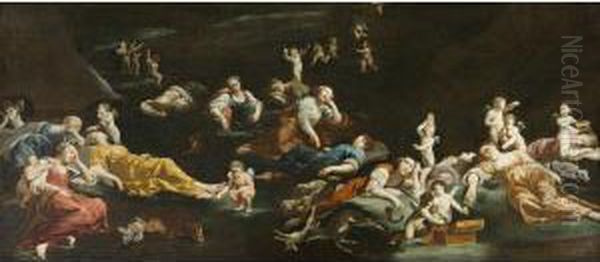 Alcuni Amorini Derubano E Deridono Le Ninfe Dormienti Oil Painting by Giuseppe Maria Crespi