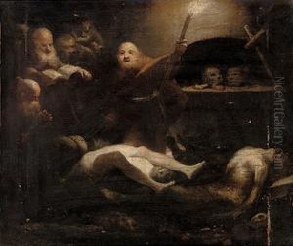 Franciscan Monks In A Catacomb Oil Painting by Giuseppe Maria Crespi