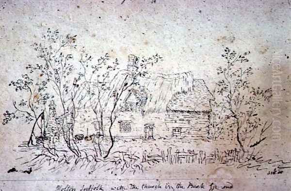 Cottage at East Bergholt, with a well Oil Painting by John Constable