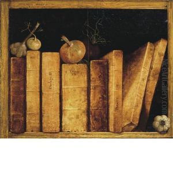 Natura Morta Con Libri, Aglio E Cipolle Oil Painting by Giuseppe Maria Crespi