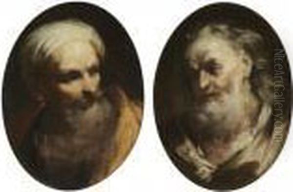 Study Of A Bearded Man, Head And
 Shoulders, Wearing A Turban And Looking Right; Study Of An Elderly 
Bearded Man, Head And Shoulders, Looking Left Oil Painting by Giuseppe Maria Crespi