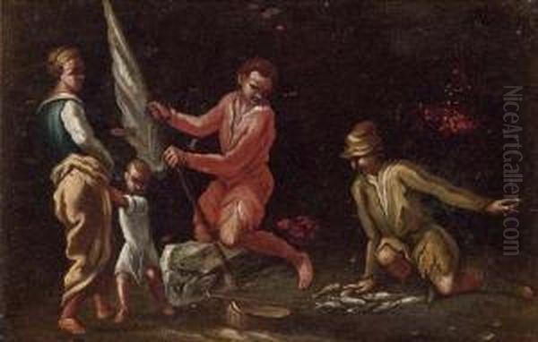 Fisherman With Their Catch Oil Painting by Giuseppe Maria Crespi