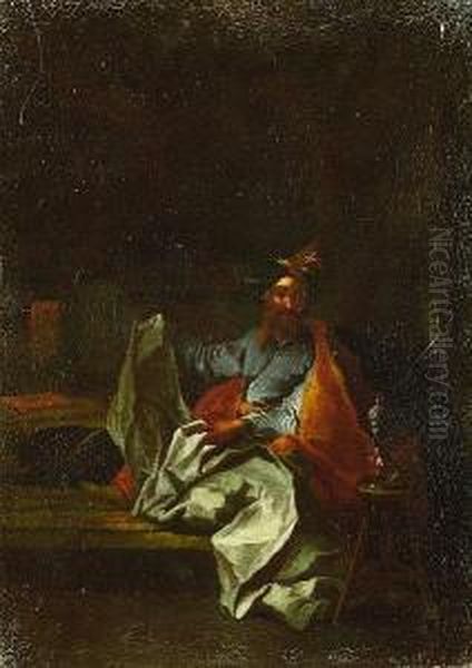 A Turk Seated In An Interior; And A Turk And A Youth With A Dog In A Yard Oil Painting by Giuseppe Maria Crespi