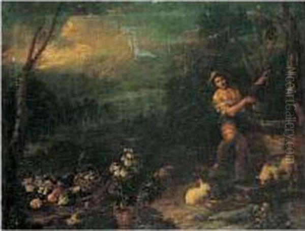 Paysage Avec Un Jardinier Au Puits Oil Painting by Giuseppe Maria Crespi