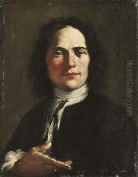 Portrait Of An Artist, Half-length, In A Black Coat And A White Shirt Oil Painting by Giuseppe Maria Crespi