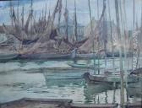 Voiliers Au Port Oil Painting by Adolphe Crespin