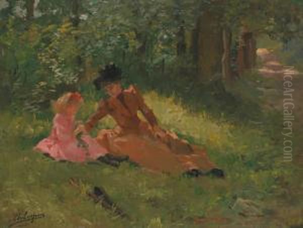 Converstaion Champetre Oil Painting by Adolphe Crespin