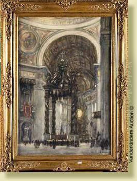 Labasilique De Saint-pierre A Rome Oil Painting by Louis Charles Crespin