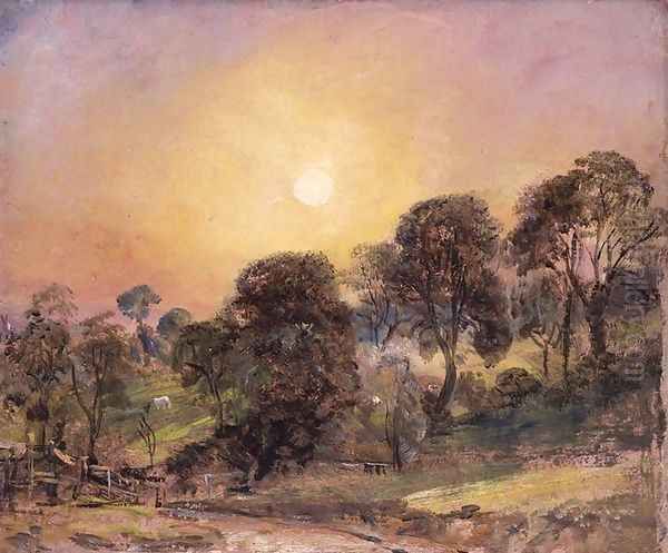 Trees on Hampstead Heath at Sunset Oil Painting by John Constable