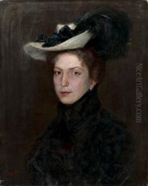 Ritratto Femminile Con Cappello - 1904 Oil Painting by Carlo Cressini