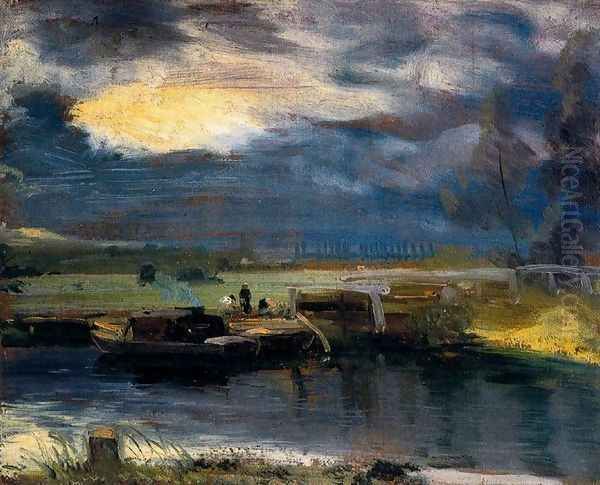 Boats on the Stour, in the background of the Deadham church Oil Painting by John Constable