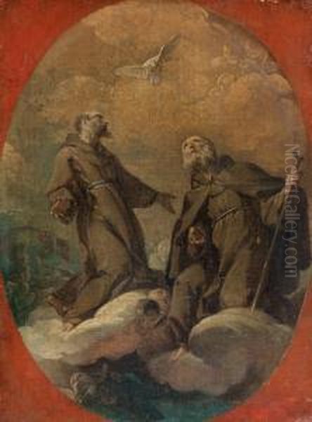 Saint Vincent De Paule Et Un Autre Saint Dans Un Ovale Peint Oil Painting by Donato Creti