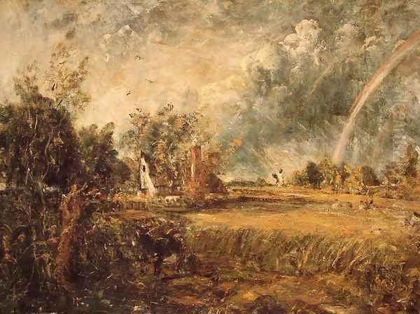 Cottage, Rainbow, Mill Oil Painting by John Constable