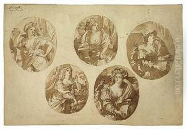 Five Studies For An Oval Composition Of A Half-lengthsibyl Oil Painting by Donato Creti