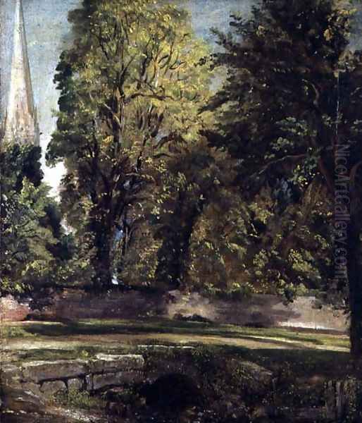 Salisbury Cathedral Seen Above the Close Wall Oil Painting by John Constable