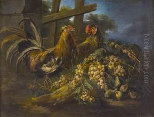 Coq Et Raisins Oil Painting by Il Crivellino Giovanni Crivelli